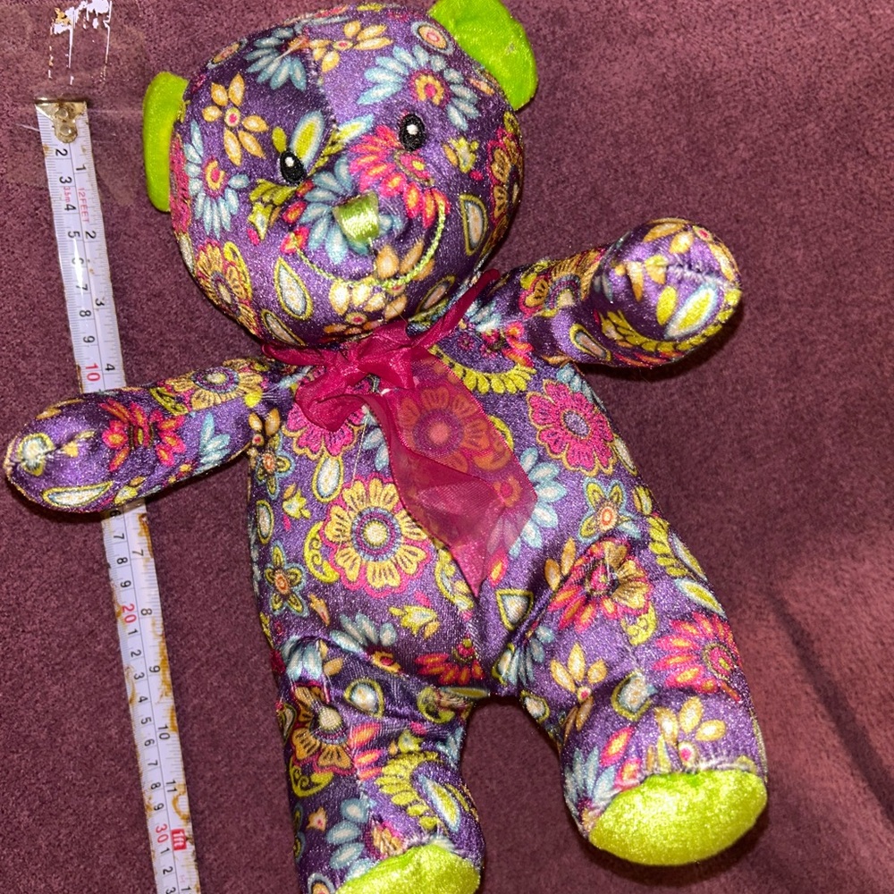 Floral Plush Teddy Bear with Green Accents